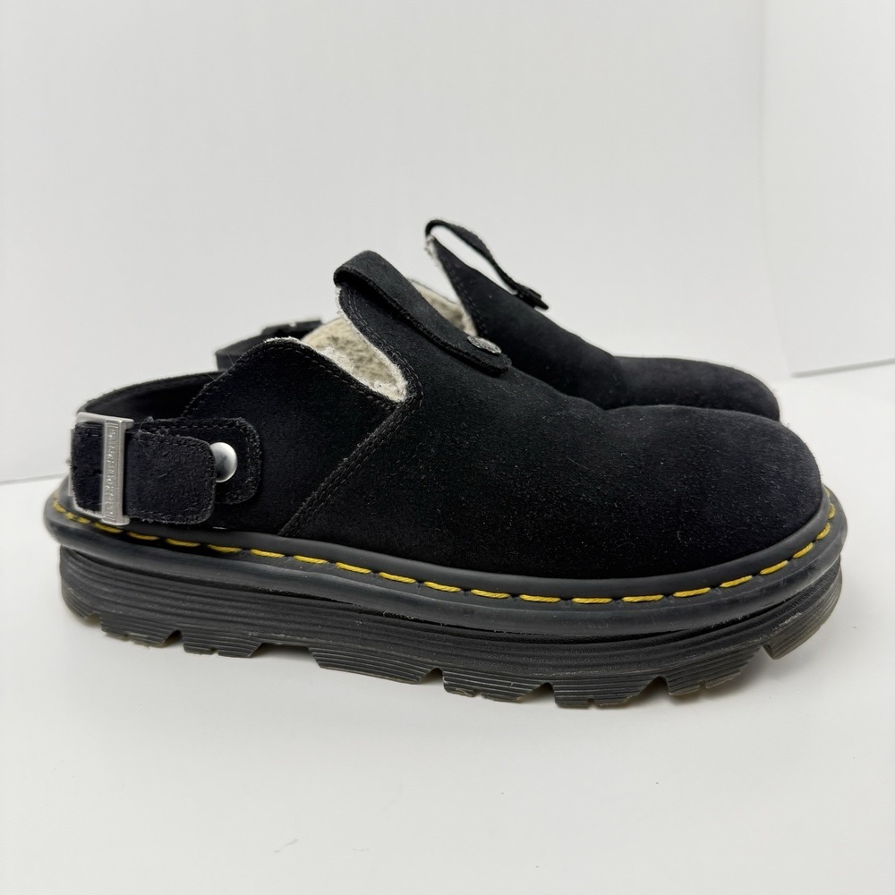 Dr. Martens Black Suede Mule Clogs with Yellow Welt Stitch - Zebzag - Picture 2 of 11